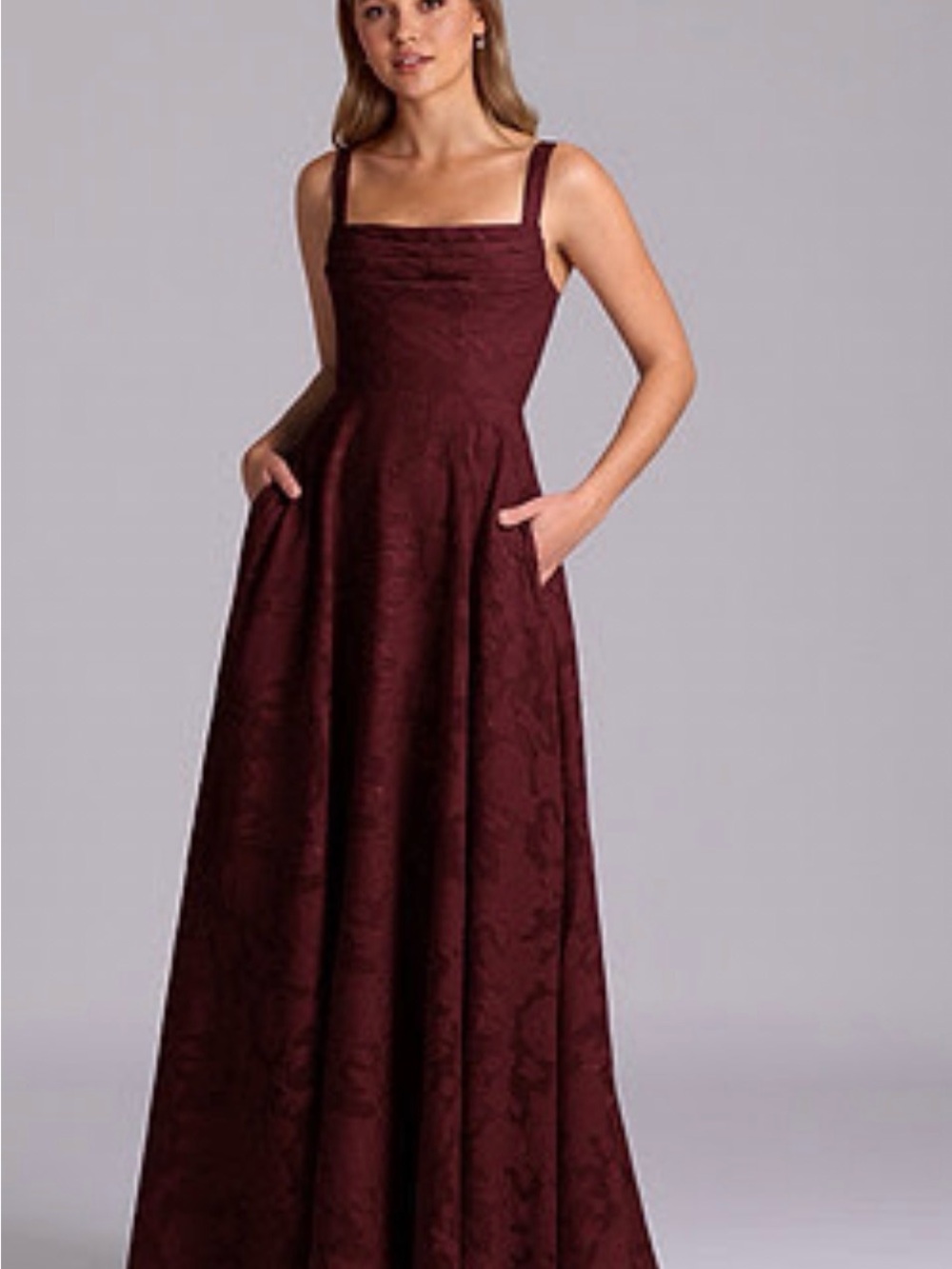 Azazie Burgundy Jacquard Square-Neck Maxi Dress